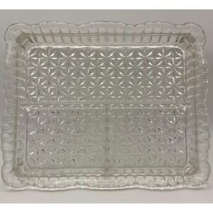 Antique Daisy & Button Clear Glass Divided Relish Tray 3 Section Scalloped Edge